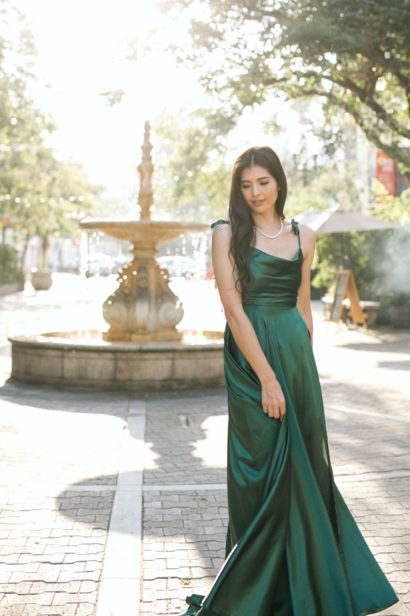 green satin dresses
